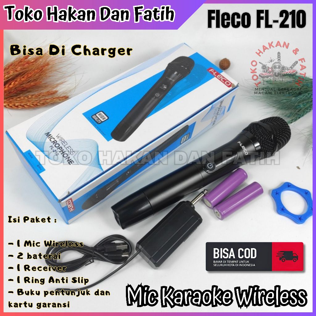 【Ready+Bisa COD】Fleco Mic Wireless Microphone Mic Single Batrei dapat di Charger FL-210 | Mic wirele