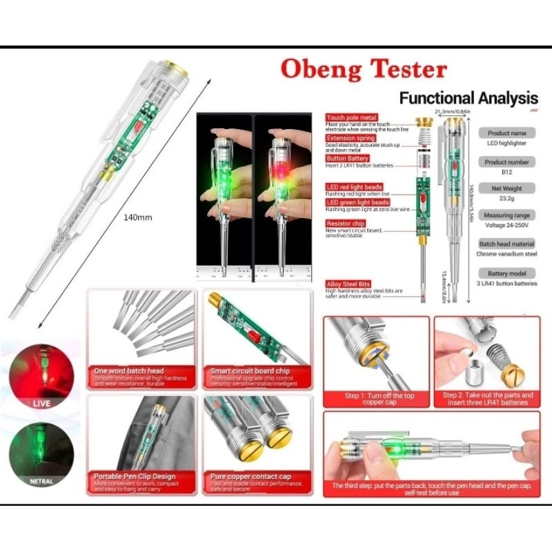 obeng tester listrik LED lampu
