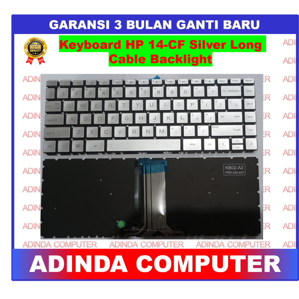 Keyboard HP 14-CF 14S-CF 14S-DK 14-DF Silver Backlight Long Cabel