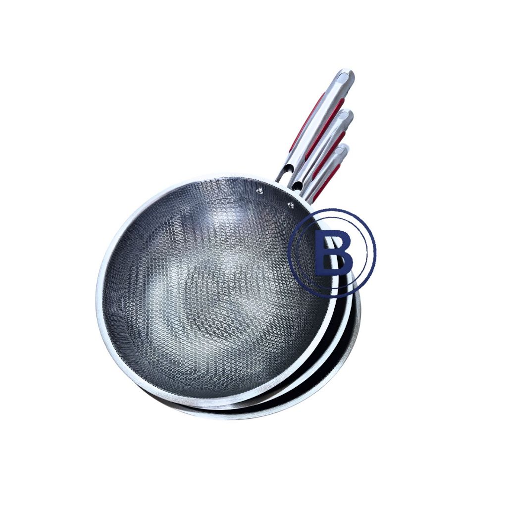 Stirwok Wajan Honeycomb Stainless Steel Gagang Satu 32 34 36 cm