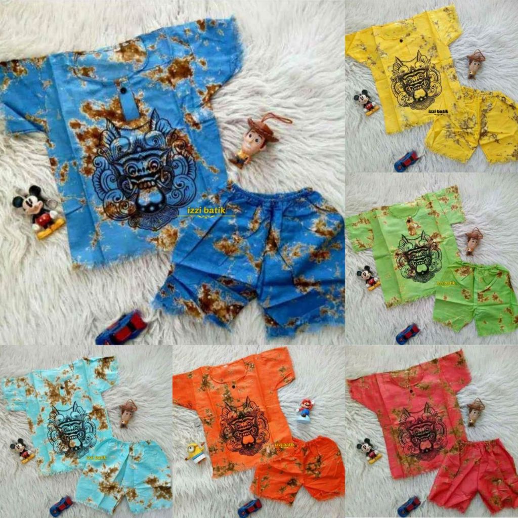 Baju Barong Anak Laki Laki Perempuan 1-10 Tahun Setelan Barongan Bali Set Kaos Celana Cowok Cewek