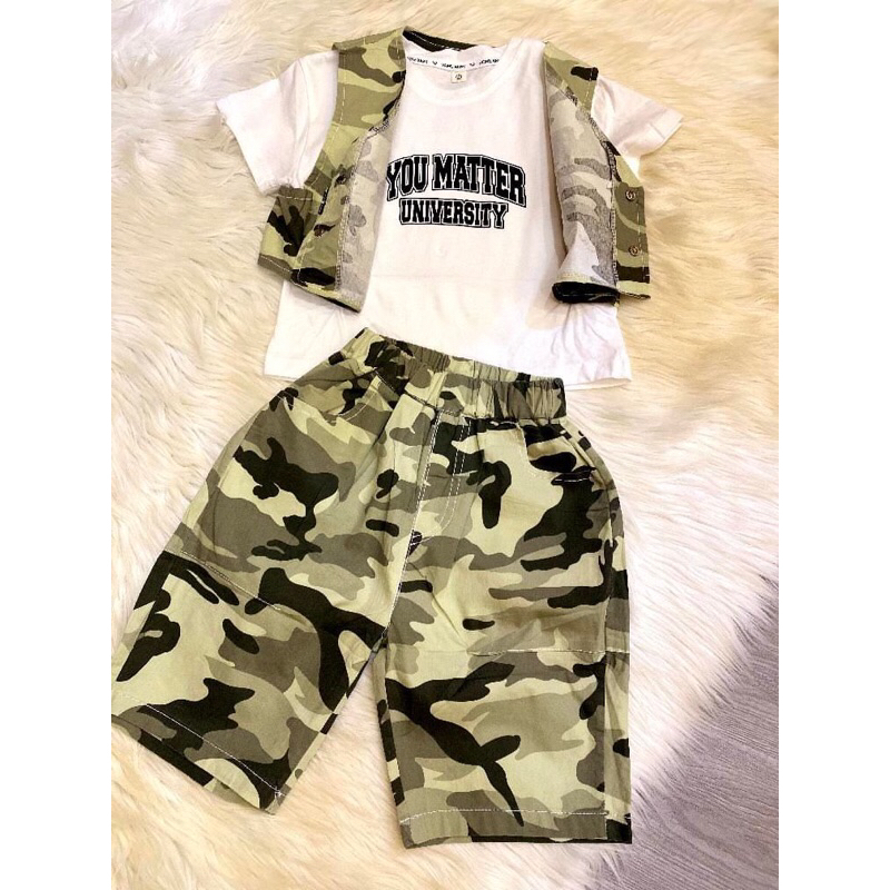Setelan Baju  Anak Laki Laki 2in1Terbaru/Motif Army Usia 3-7 Tahun