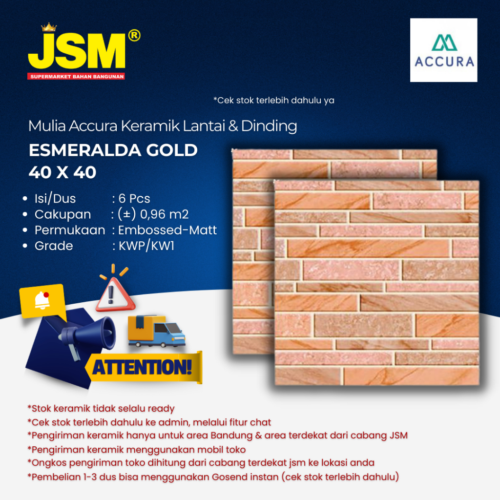 Mulia Accura Keramik Lantai Esmeralda Gold 40x40 - JSM Supermarket Bahan Bangunan