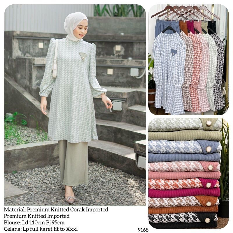 SETCEL bettina | Setelan Long Tunik Knit Bettina warna Sagegreen Sage Green| Longtunik| Bettina