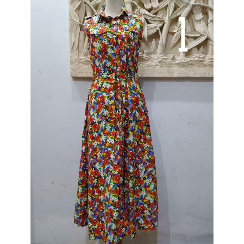 Dress Panjang Tanpa Lengan Motif Bunga Brand GuangZhou