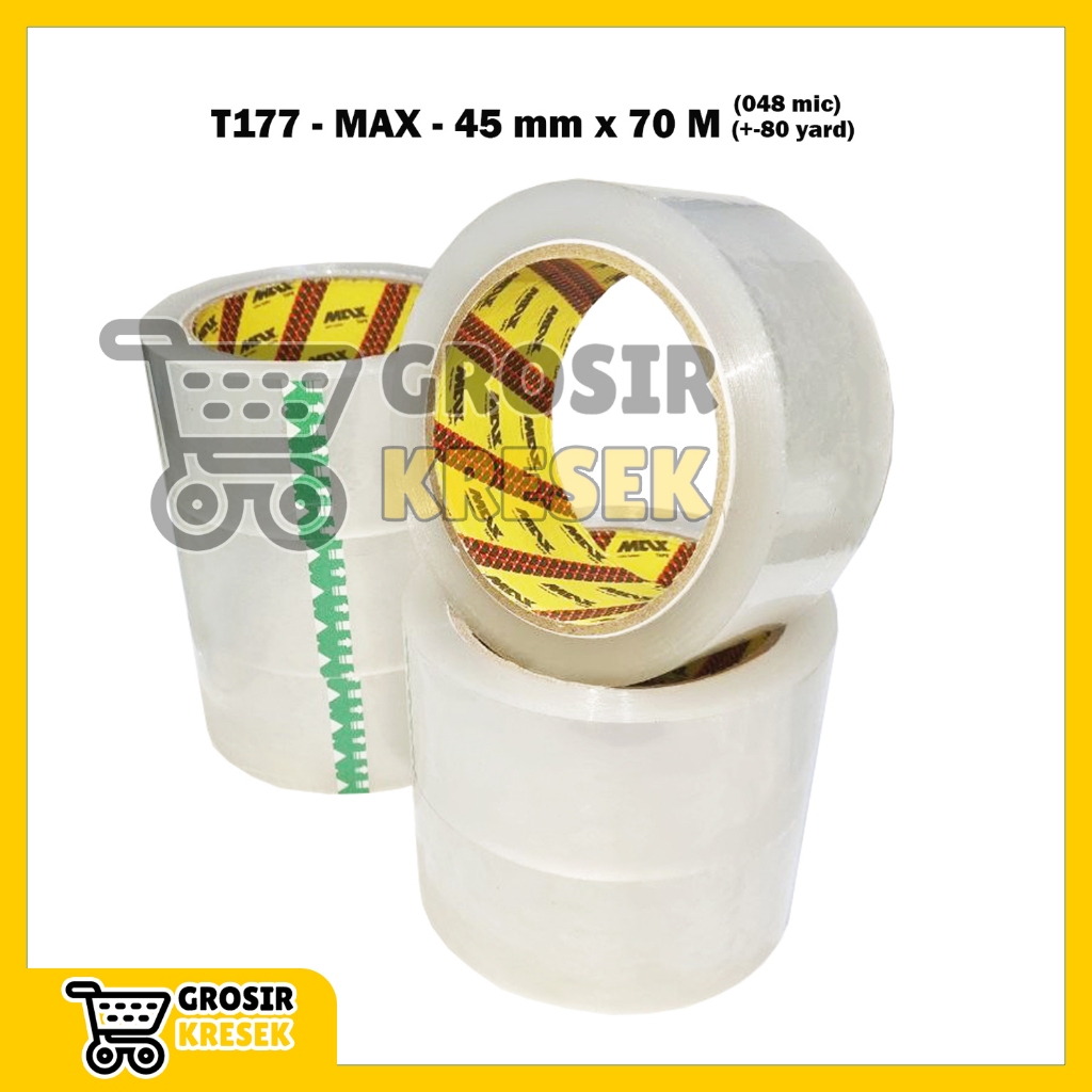 

T177 Lakban Bening MAX 45 mm x 80 yard (70 meter) 048 micron - Grosir Isolasi Plester Transparan Core Red