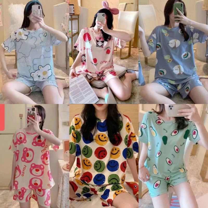 Baju tidur (Piyama) stelan Celana Pendek l Piyama Wanita karakter kekinian