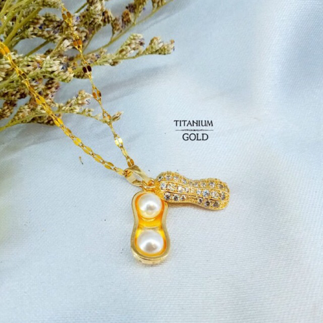 kalung rantai titanium liontin kacang mutiara kalung wanita titanium