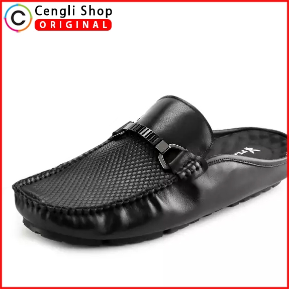 PLF7 SEPATU SANDAL PRIA PLAYBOY ORIGINAL SENDAL SLIP ON KULIT BRANDED HITAM