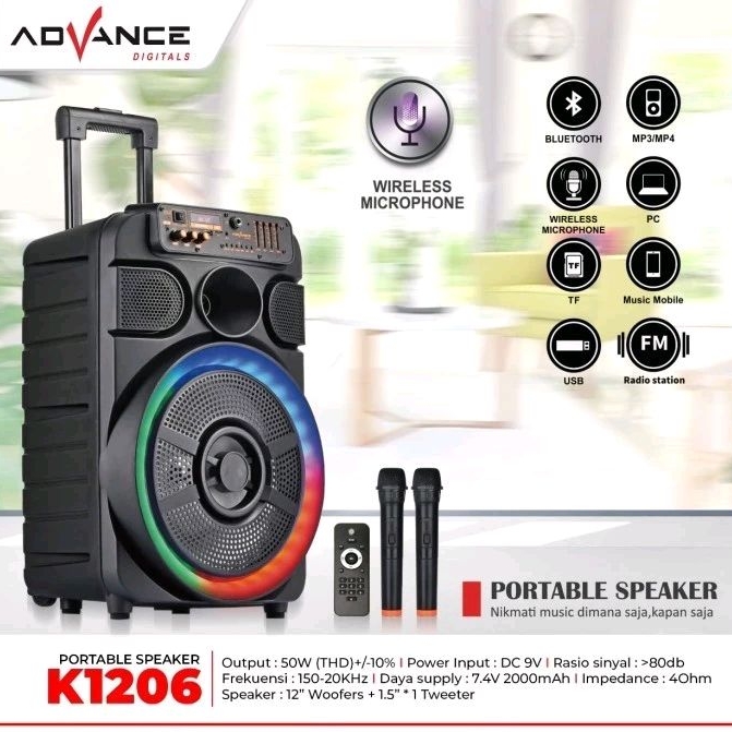 Speaker Ampli Bluetooth Portable Advance K1206