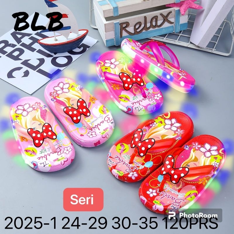 Sandal Anak Perempuan LED Import Sandal Jepit Anak Perempuan Pita Polkadot Barbie Kekinian