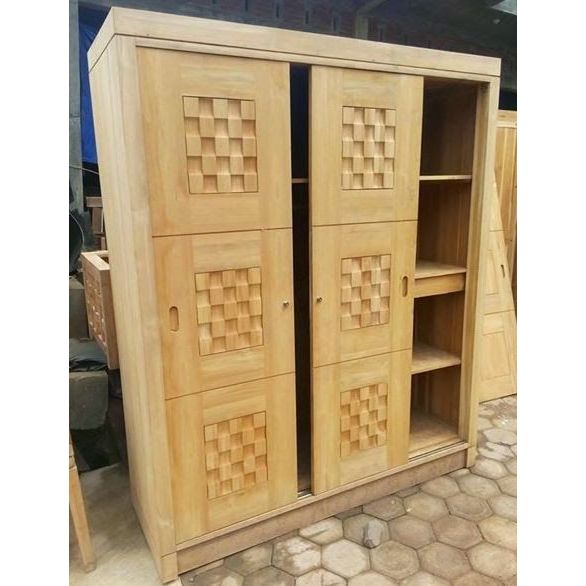 lemari pakaian minimalis kayu jati solid minimalis sliding / lemari pakaian sliding minimalis jati s