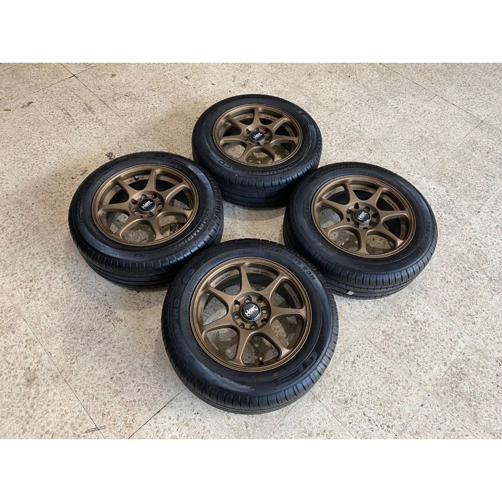 Velg Mobil Bekas Ring 15 Lubang 4 SEBUNSUTA HSR R15X6,5 H8X100-114,3 ET42 BAN 195 60 R15