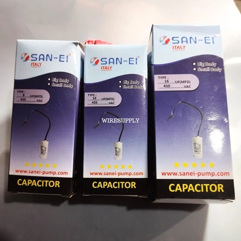 KAPASITOR POMPA AIR MERK SAN-EI 8,14 & 16 uF