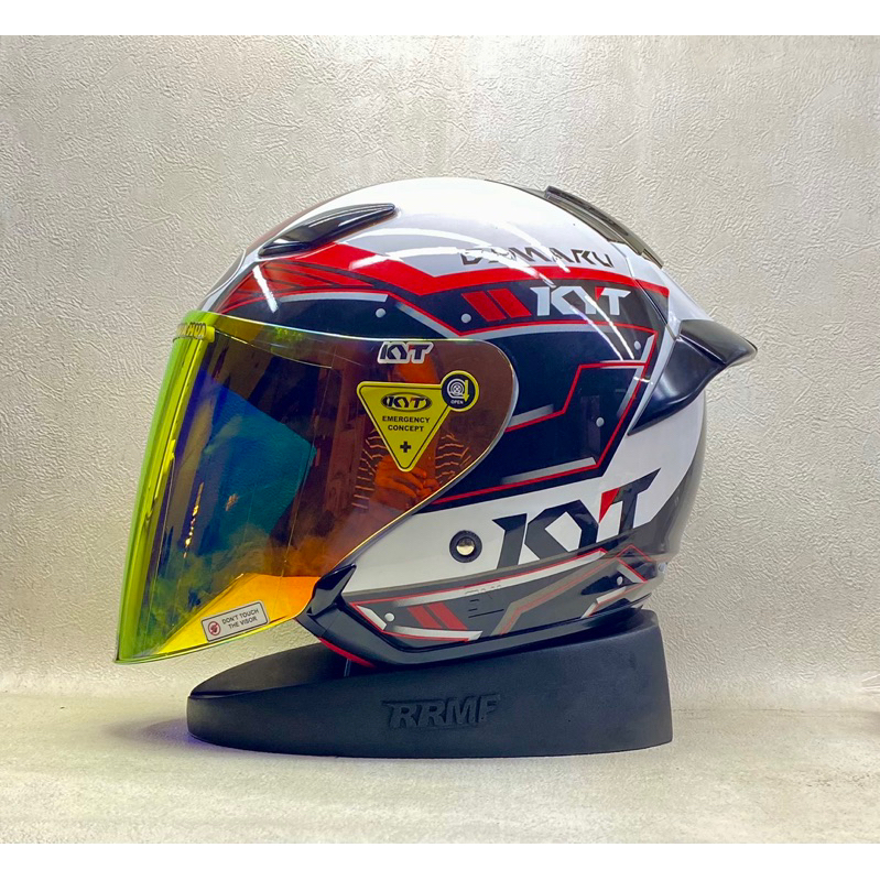 Helm KYT DJ MARU #9 White/Red Paket Ganteng Free Spoiler Visor Iridium - Helm KYT Ori Half Face Sing