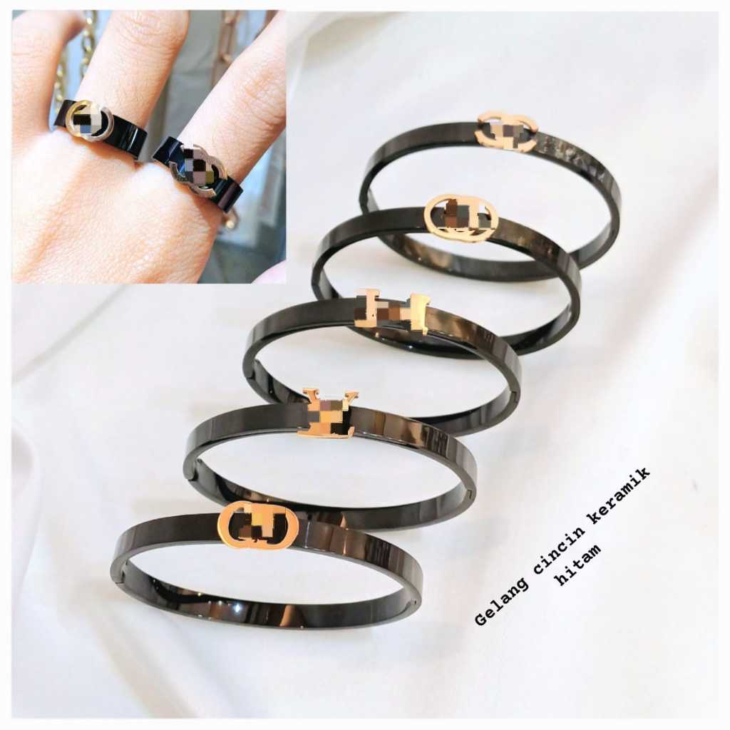 Gelang Cincin Titanium Keramik Hitam GLT-446