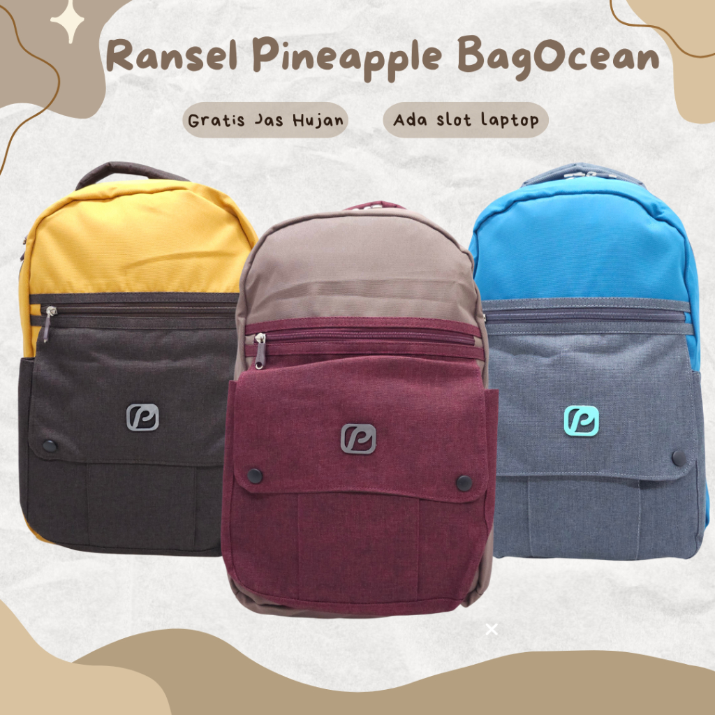RANSEL LAPTOP PINEAPPLE ORIGINAL 18 INCHI PREMIUM QUALITY / TAS PINEAPPLE KANTONG DEPAN KANVAS TEBAL