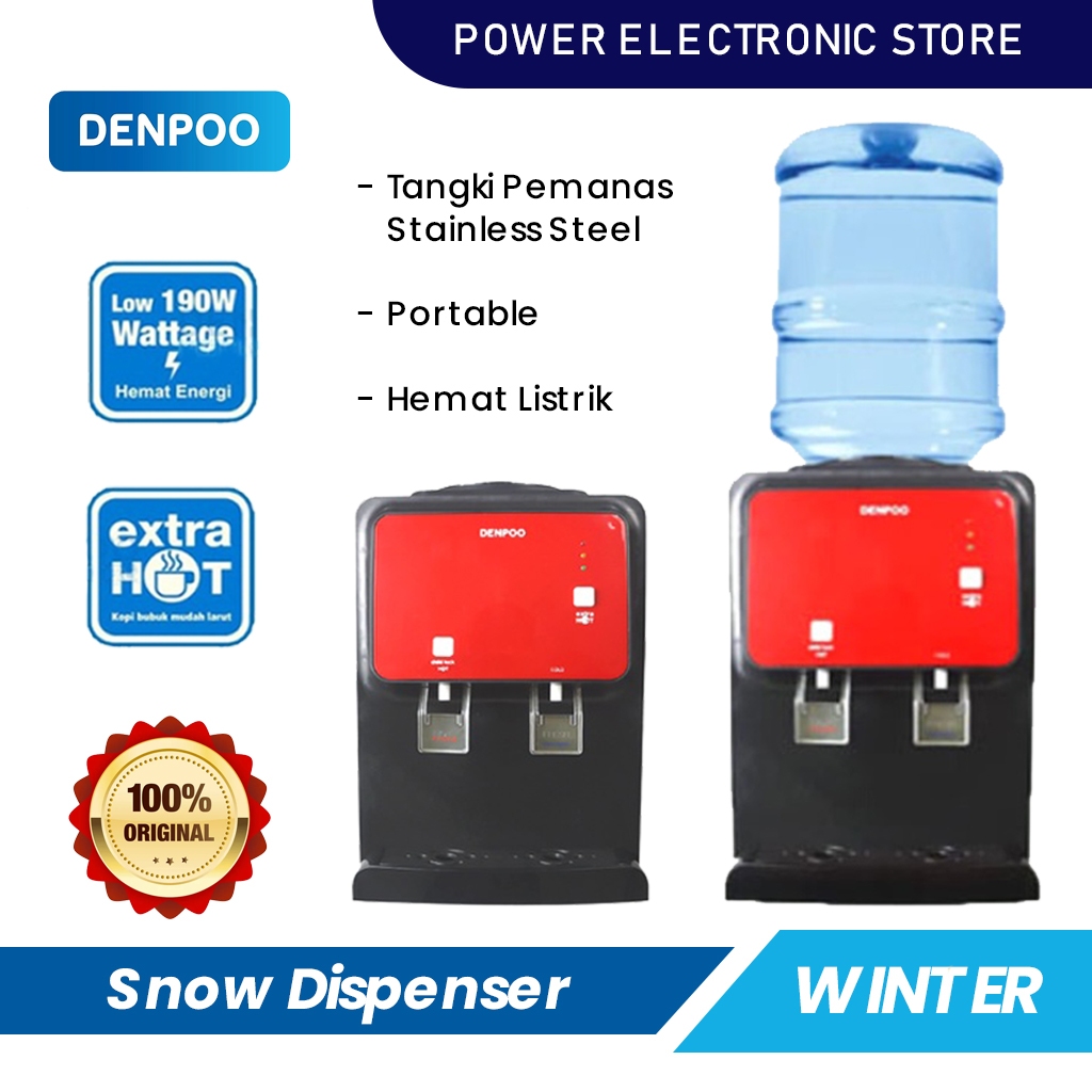 Winter Dispenser Denpoo Hot & Cool Dispenser Galon Atas 2 Kran Panas & Dingin