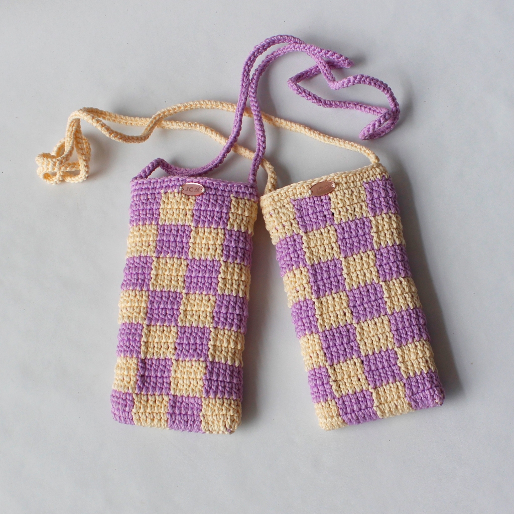 Tas HP Rajut Wanita Selempang Kombinasi 2 Warna |  Phone Bag Crochet Terbaru