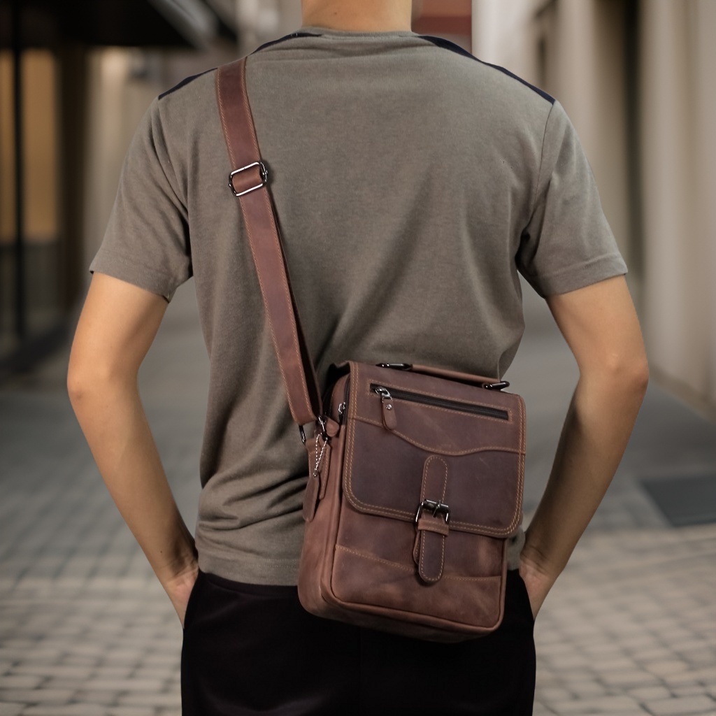 Tas Cowok Laki Kulit Sapi Asli Local Strap Vintage