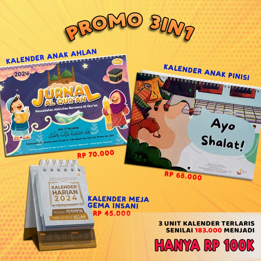 

Promo Kalender Islami 2024 3in1 | 2 Kalender Anak + 1 Kalender Dewasa