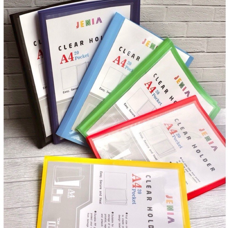 

Clear holder 20 40 60 80 pockets A4/F4 Organizer Kertas Document Keeper Warna Neon Transparant