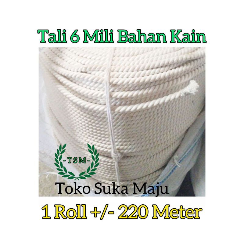 TALI BAHAN KAIN 6MM / TALI KURALON 6MM / TALI KATUN / TALI IKAT MOBIL / TALI TAMBANG 6MM / TAMPAR 6M