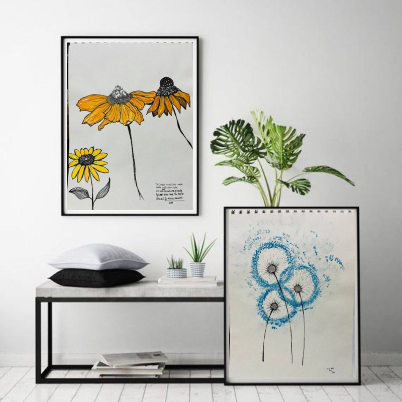 Lukisan Bunga Matahari Asli Dekorasi Pajangan Dinding