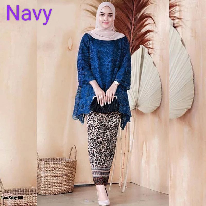 PROMO ONE SET KEBAYA RINJANI BRUKAT KEBAYA BRUKAT ORIGINAL WARNA NAVY