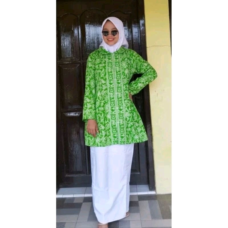 TUNIK FATAYAT HIJAU MUDA BAHAN SANWOS BATIK FATAYAT SANWOS HIJAU MUDA