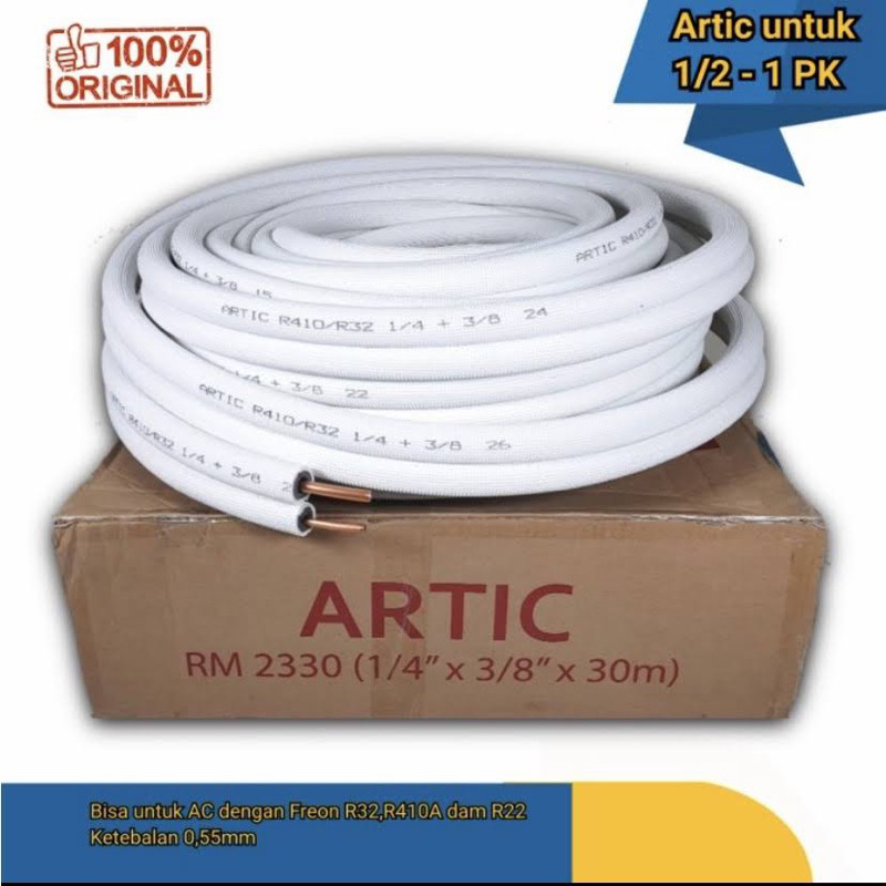 ARTIC Pipa AC 1/2PK, 3/4PK,1PK Pipa Ac ARTIC 1/4 X 3/8 untuk Freon R22, R410a ,R32 meteran