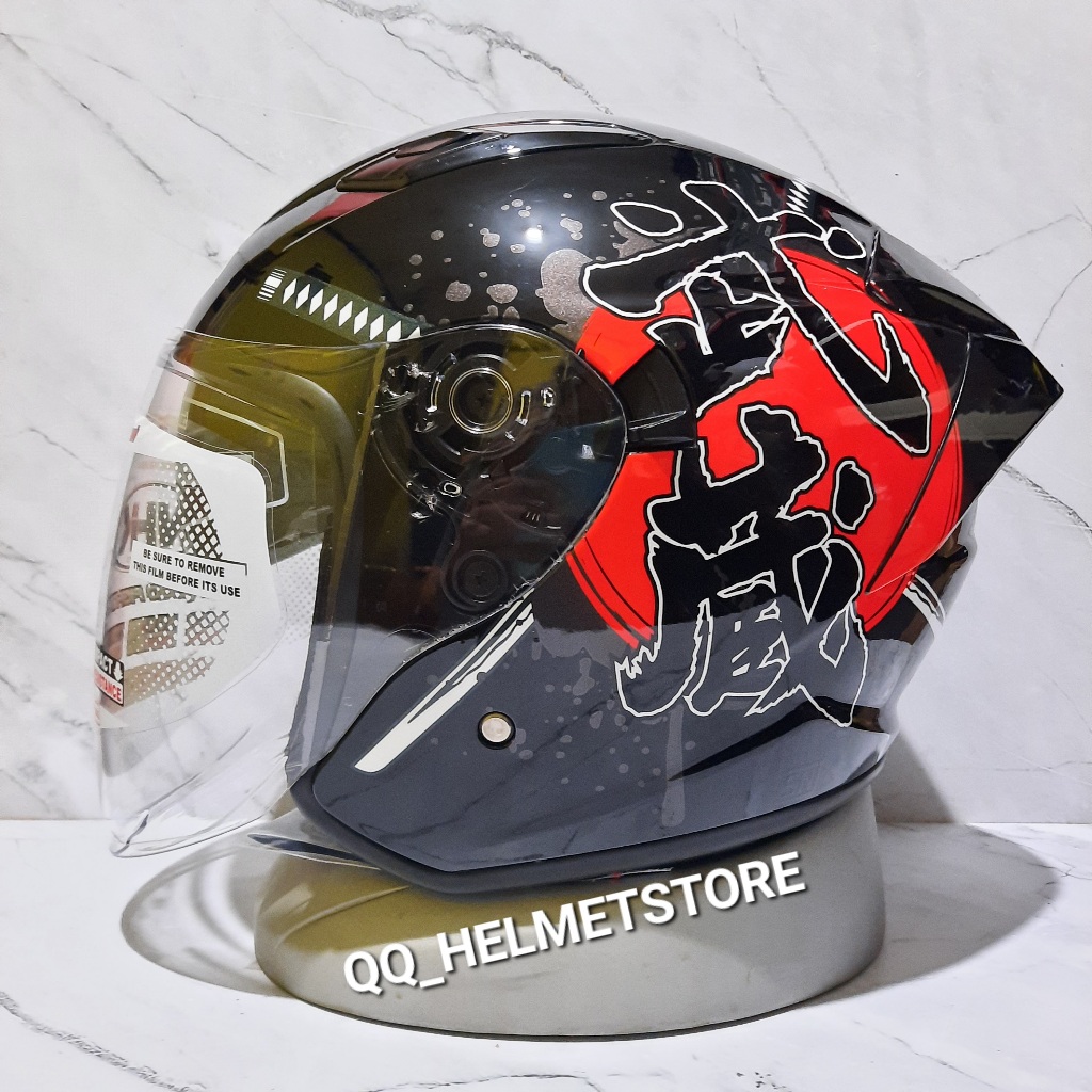 HELM HALF FACE NHK R1 MAX BUSHIDO BLACK RED HALFACE