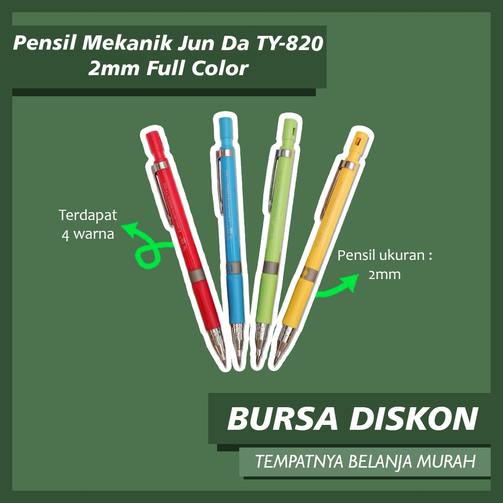 

Pensil Mekanik Jun Da TY-820 2mm Full Color Pensil Cetek Alat Tulis Sekolah Mechanical Pencil
