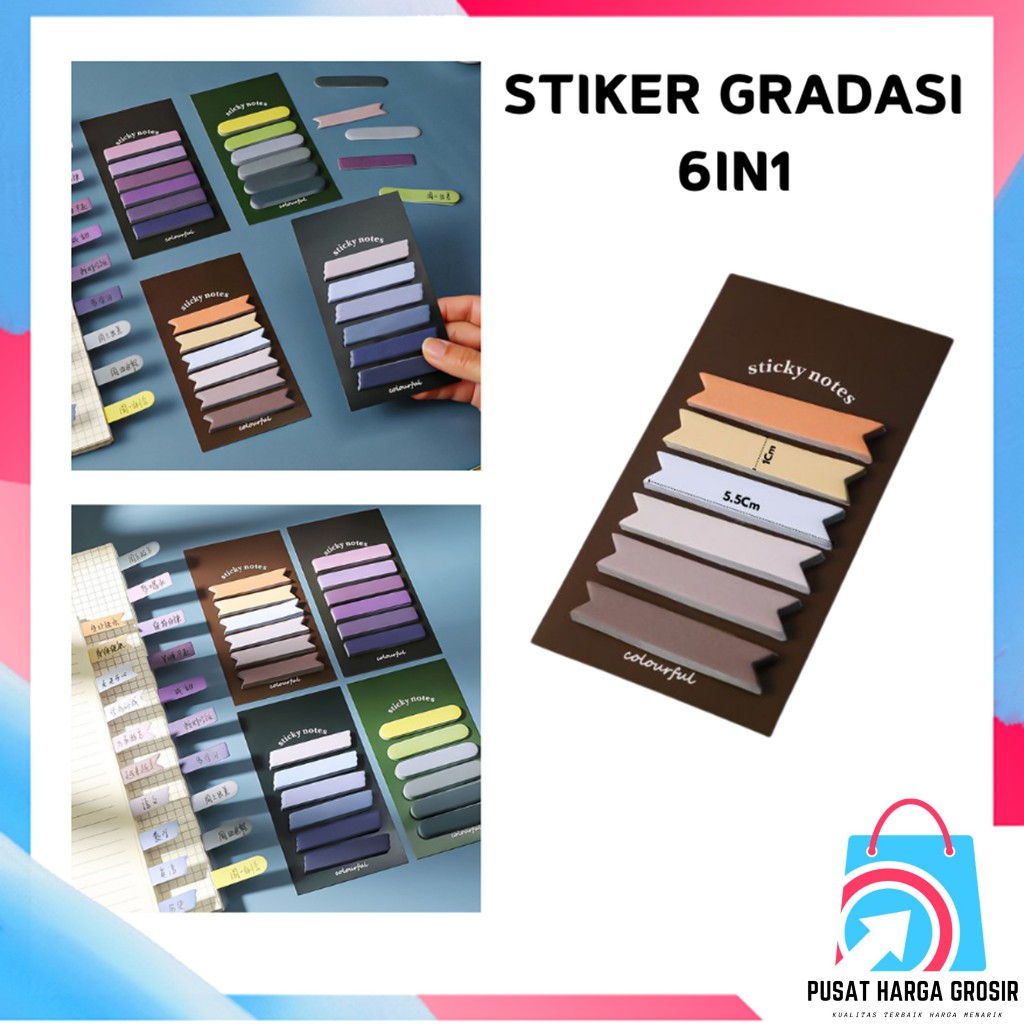 

PHG- Kertas Deco Colourful Diy Jurnal Planner Mini Memo Sticky Note Gradiasi 6in1 Tempelan Kertas Catatan 120 Lembar Kertas Notes Morandi Warna Gradasi Label Indeks Bookmark Notepad Alat Tulis Kantor Sekolah