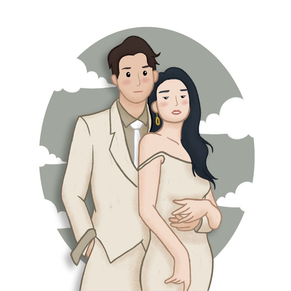 (Softfile) Illustrasi karikatur wajah digital untuk kado ultah pernikahan wisuda