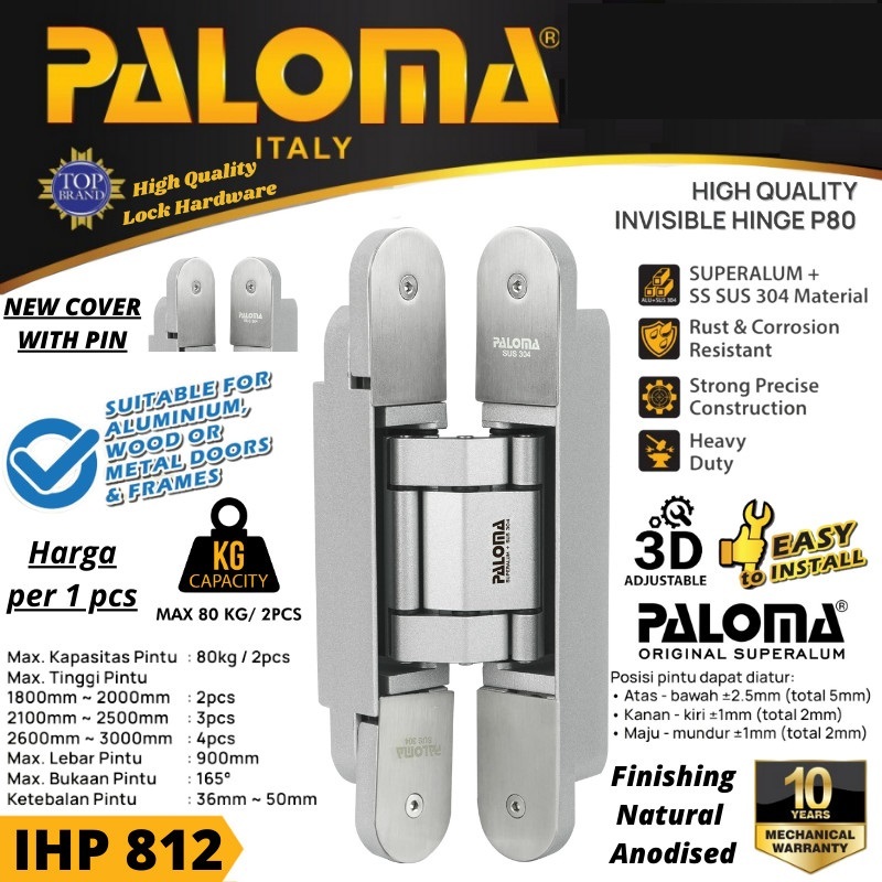 IHP 812 PALOMA ENGSEL TANAM PINTU INVISIBLE HINGE SILVER ENGSEL PINTU