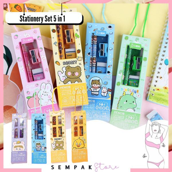 

SS Stationery Set 5 in 1 Alat Tulis Anak Sekolah Penghapus penggaris Pensil Serutan Karakter Lucu Set Alat Tulis Anak Motif Kartun