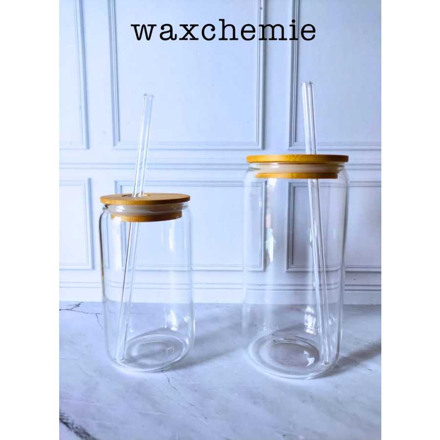 1 Set Tumbler Sedotan / Gelas Aesthetic Kaca Tutup Kayu Mug Botol Minum Cangkir Gelas Kaca Sedotan G