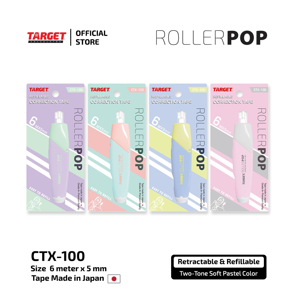 

Correction Tape Target CTX-100 / Tip-ex Kertas / Stipo Kertas / Roller Pop Two Tone Soft Pastel Colour