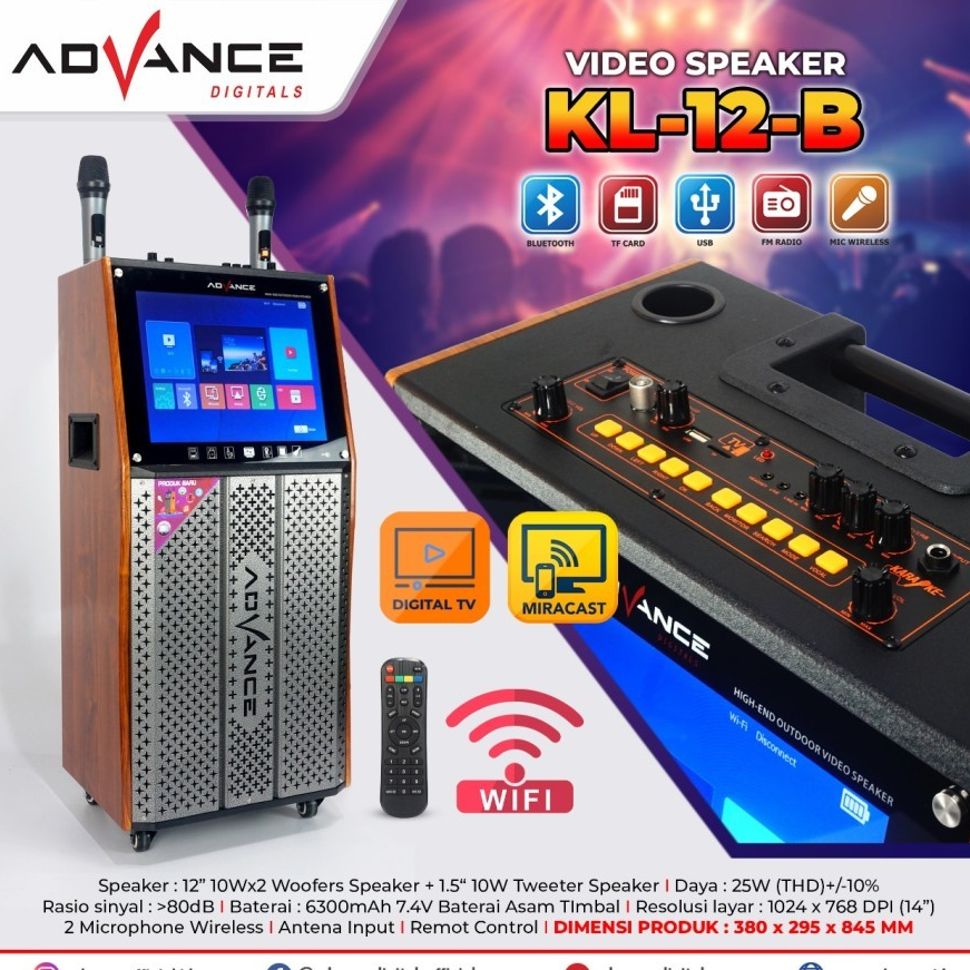 Speaker Ampli Bluetooth + TV Digital Portable Advance KL12B