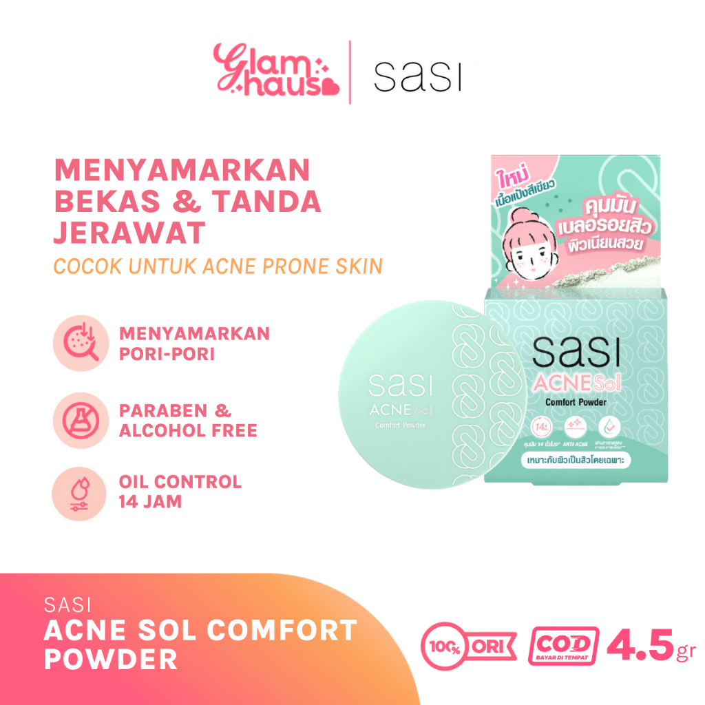 Sasi Acne Sol Comfort Compact Powder 4.5G | Bedak Padat Jerawat Wajah Tahan Lama Original Thailand