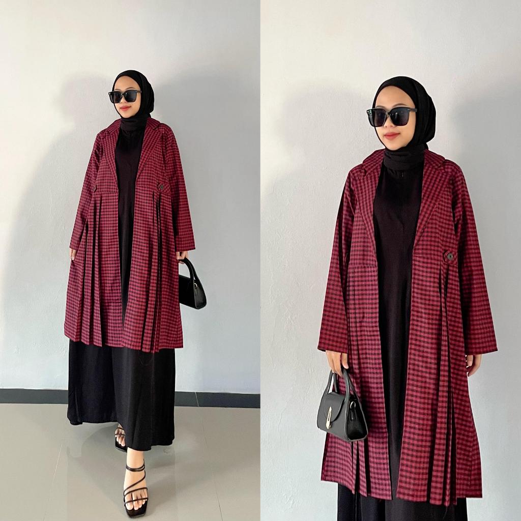 GAMIS KAMILA SET LONG BLAZER CARDIGAN KOTAK KOTAK RAYON MIX KATUN/COD/ONE SET LONG OUTER KOTAK-KOTAK