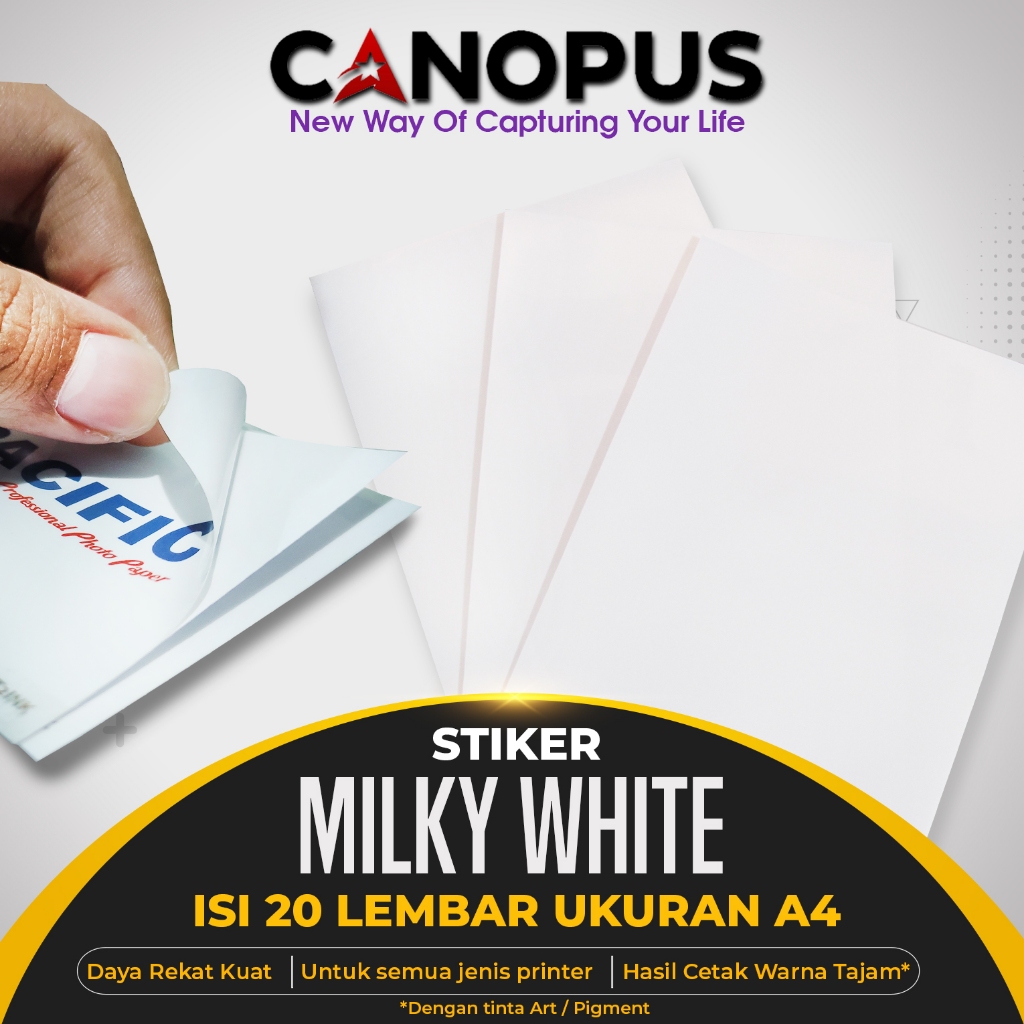 

Kertas Stiker Milky White / Sticker Paper Vinyl Inkjet 135 gsm by Canopus