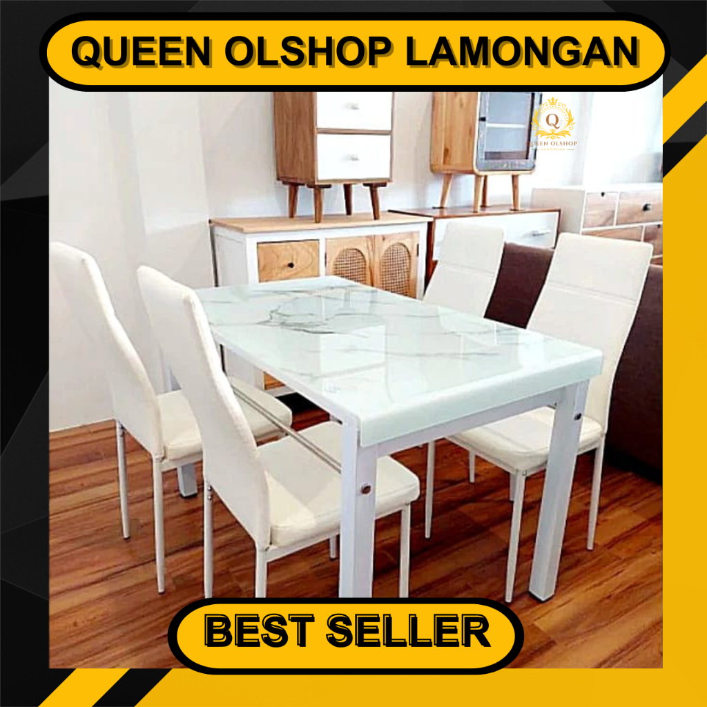 [PROMO] 1 Set Meja Makan Pevita 4 Kursi / Meja makan Marble