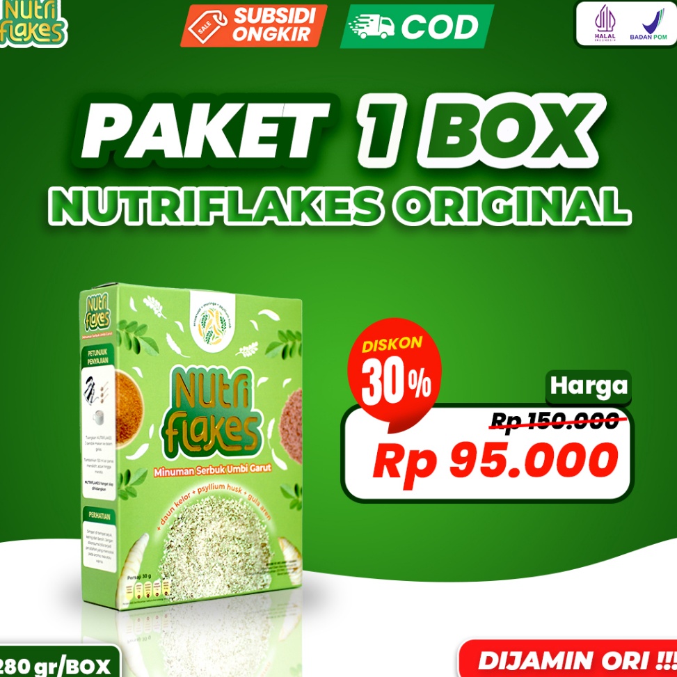 

ART T32L NUTRIFLAKES 1 ORI nutrisi sehat solusi maag asam lambung naik dan gerd 28 gr BPOM Sereal Umbi Garut Susu Kambing Etawa Daun Kelor Gula Aren Obat Sakit Asam Lambung Maag Gerd Ringan Kronis Perut Perih Mual Kembung Begah Panas Nyeri Ulu Ha