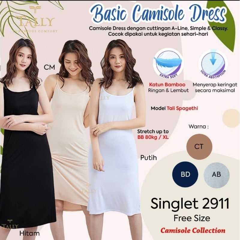 Tanktop singlet panjang wanita Tally 2911 tali kecil katun bambu