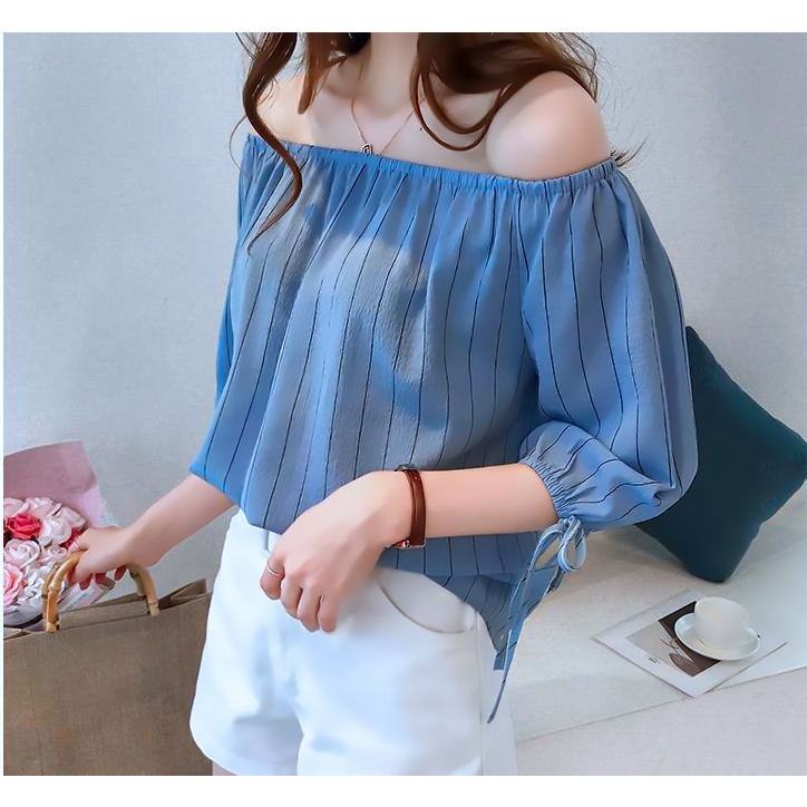 Korean Short Sleeve Blouse | Blus Sabrina Kerah Bulat Lengan Pendek