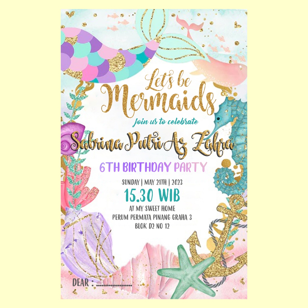 Balada Party Undangan Kartu Ulang Tahun Anak Perempuan Tema Mermaid
