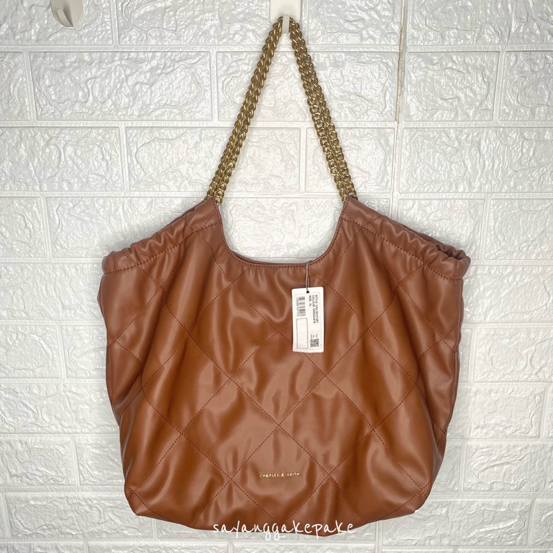 Preloved CK CNK Charles and Keith Bethel Chain Handle Tote Bag Chocolate Tas