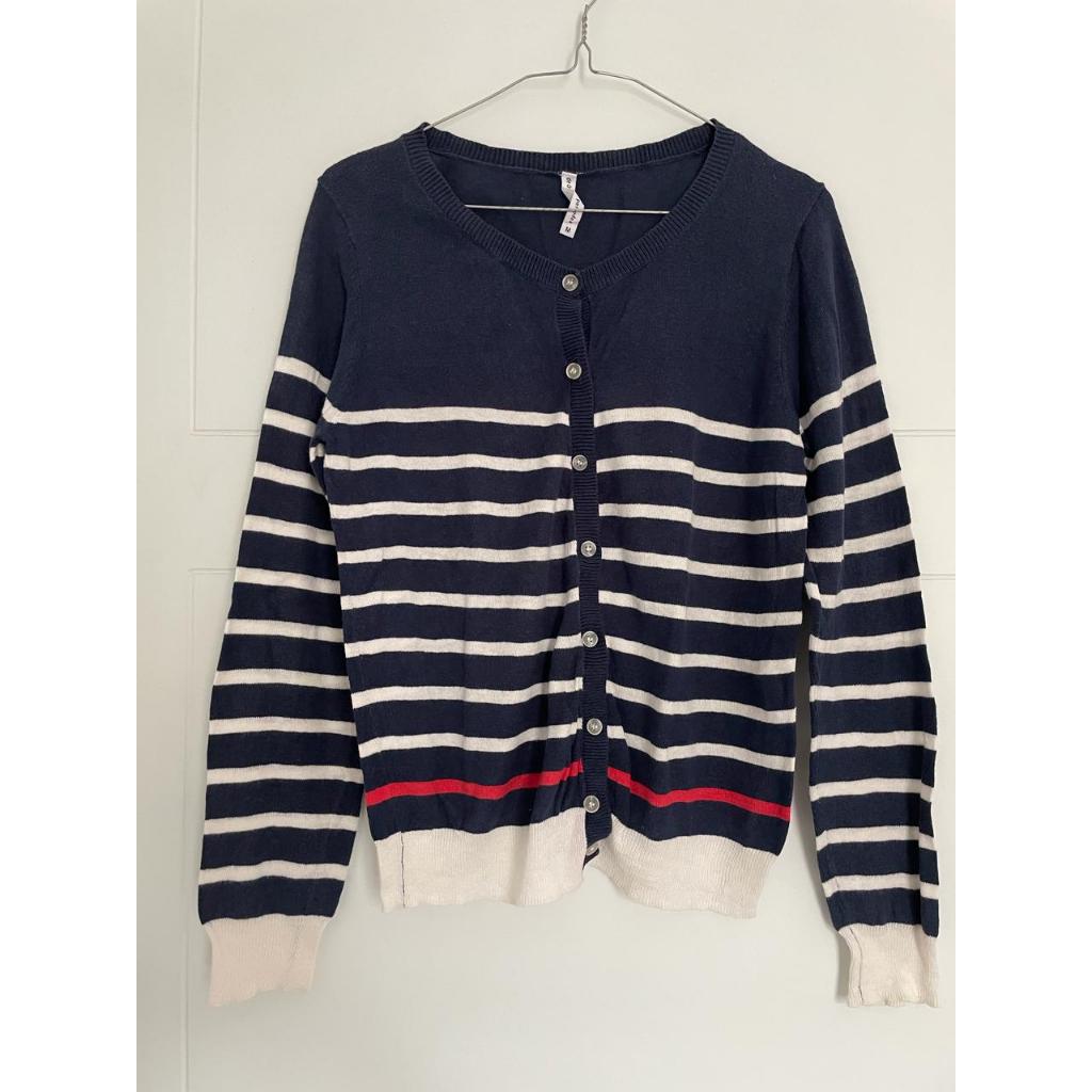 PRELOVED CARDIGAN GARIS BIRU PUTIH MERAH / JAKET TIPIS WANITA / STRIPE JACKET